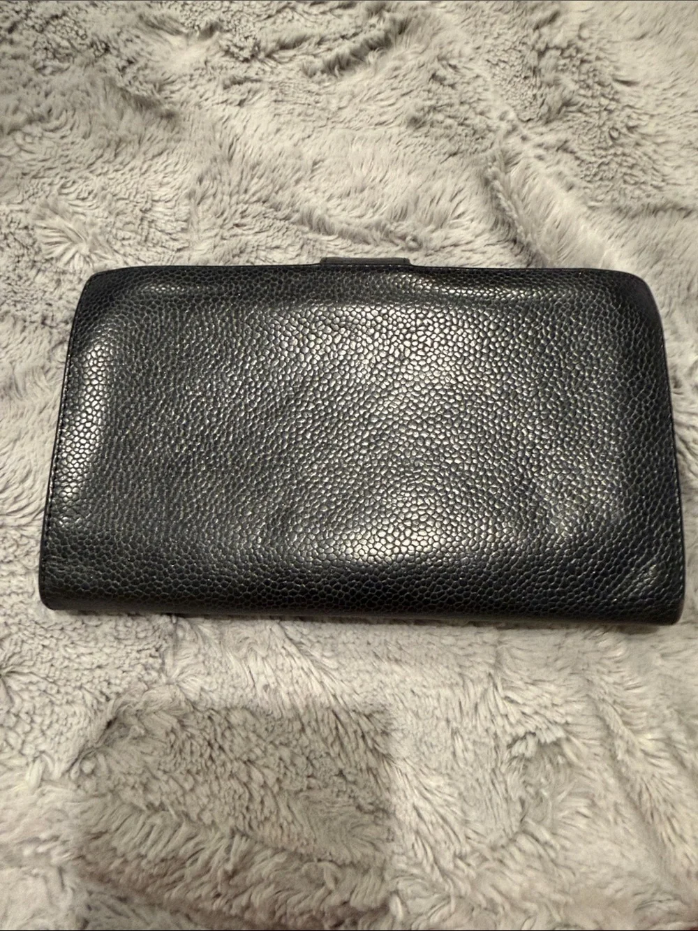CHANEL Black Caviar Leather Wallet with Embossed CC